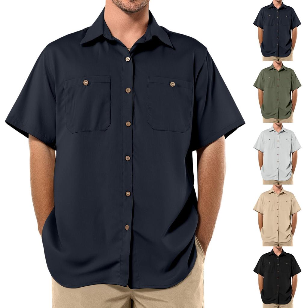 Men's Loose Classic Lapel Multi-pocket Industrial Work Shirt Top
