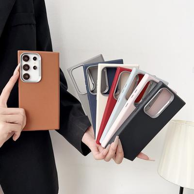 Tpu Soft Square Shockproof Shell for Samsung S25 S24 S22 Ultra S23 S21 S20 Fe A55 A54 A53 A52 A35 A34 A16 A15 Solid Color Leather Texture Slim Cover
