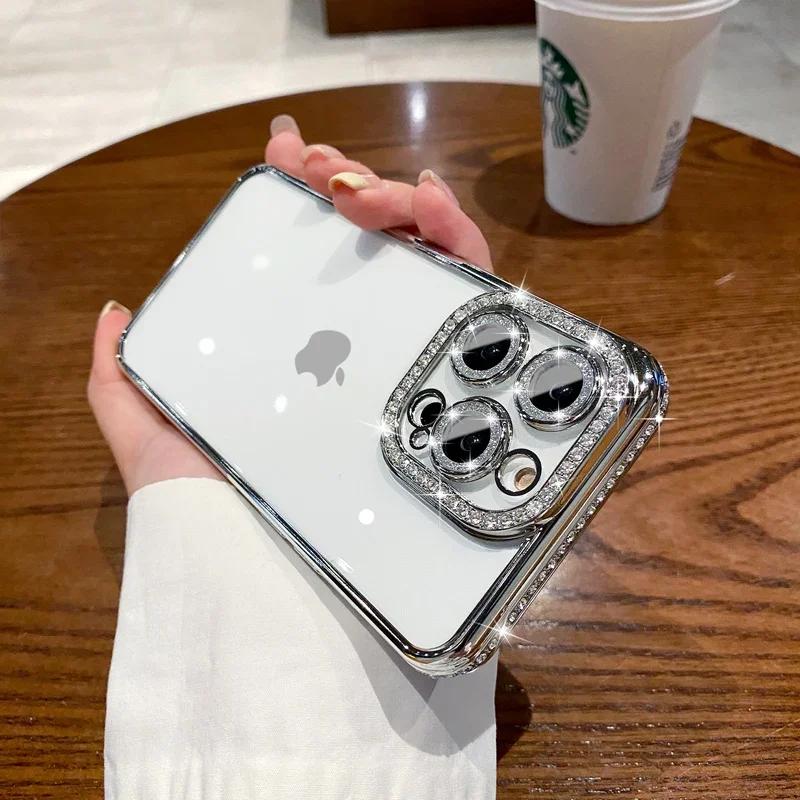 Glitzernder Diamant Kamera Schutzhülle für iPhone 14 11 12 13 16 17 Pro Max Air 15 16 Plus X Xr Xs Mädchen Silikon Hülle