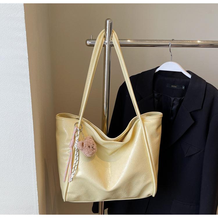 

Сумка-тоут с простой текстурой, очень большая, женская, 2025, новая, большой вместимости, студенческая, для учебы, для поездок, модная сумка через плечо жёлтый