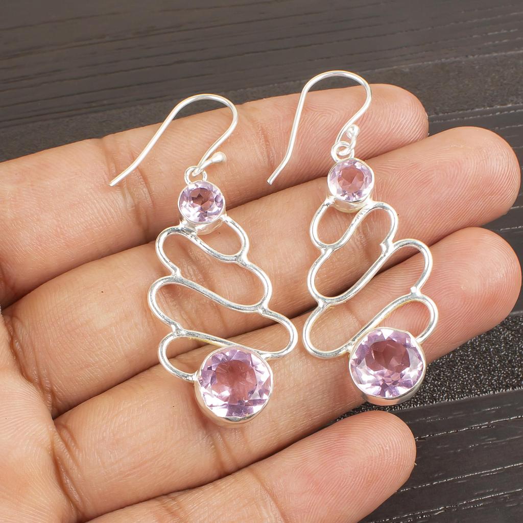 Cercei Morganite, pietre prețioase lucrate manual, Cercei din argint 925 solid, Bijuterii antice, pentru cadou de logodnă