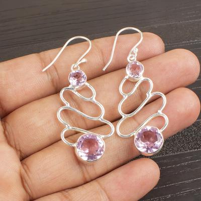 Pendientes de morganita, pendientes de plata de ley maciza 925 hechos a mano con piedras preciosas, joyería antigua, para regalo de compromiso
