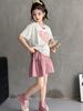 Summer Girls Heart T-Shirt + Khaki Shorts Set Child Short Sleeve Top and Bottom Clothes Set 2Pcs Korean Kids Suit