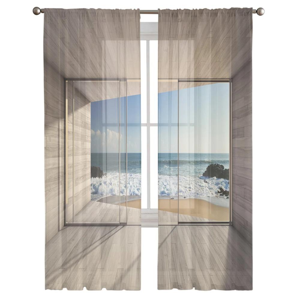 Window Openings Rocks Seaside Views White Tulle Curtains For Living Room Bedroom Space Space Children Room Kitchen Area Window Decor Sheer Voile
