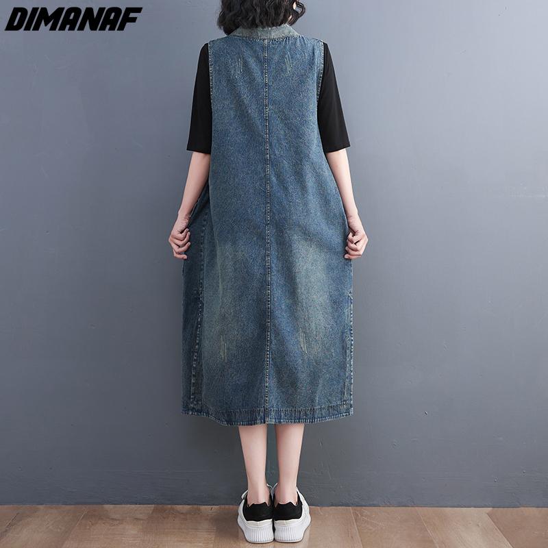DIMANAF letná móda nadmernej veľkosti Ženy bez rukávov Elegantná dáma Dlhá vesta Šaty s opaskom Voľné oblečenie Modré džínsové šaty nadmernej veľkosti