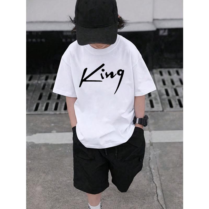 Boys Crewneck Tee , King Geometric Applique Print 110 белый