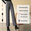 2024 Autumn/Winter High-Waisted Wool Slimming Straight-Leg Cropped Warm Pants for Middle-Aged Women
