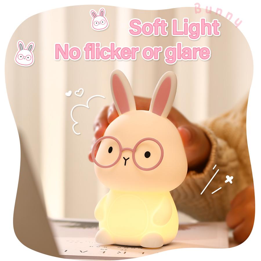 Warm Light Eye-care Funny Rabbit Night Light Touch to Light up Soft Silicone Can Be Pressed Cartoon Decorative Light Stress Reli