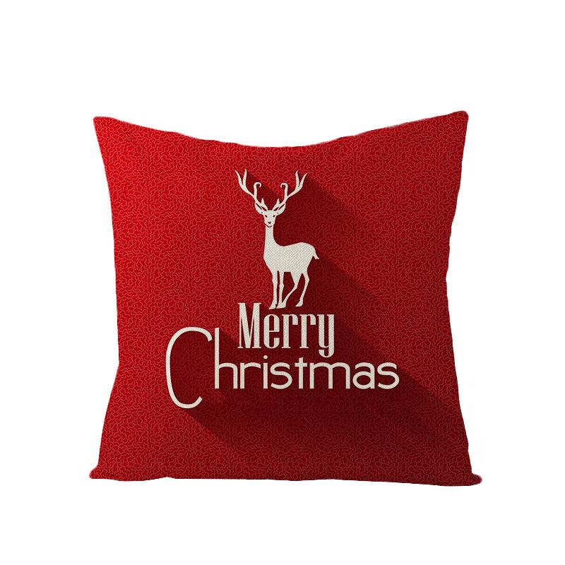 Cartoon Printed Polyester Pillow Cover Christmas Cushion Cushion Cover Red Christmas Home Decoration