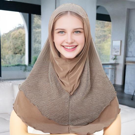 Women Headscarf Hat Lightweight Breathable Soft Crystalline Golden Wire Design Head Wrap Color-blocked Turban Hat