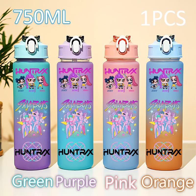 Kpop 750ML Dämonenjäger Wasserflasche K Pop Krieger Rumi Mira Zoey KPOP Trinkflasche Schule Huntrix Kürbis Plastik Wasserbecher