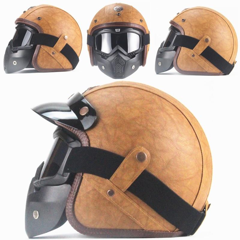 Custom Vintage 3/4 Open Face Motorcycle Helmet Men Women Handcrafted PU Leather ABS Shell