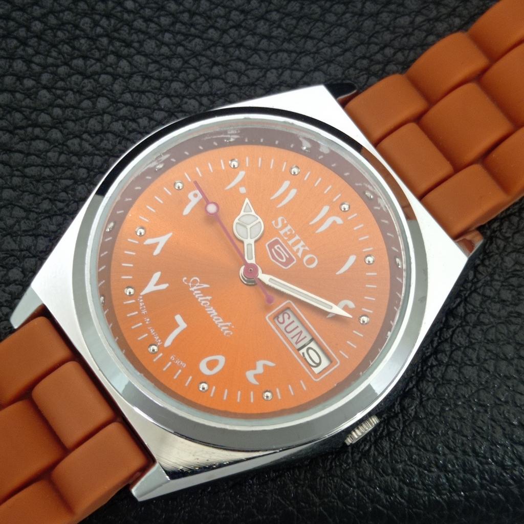AUTOMATIC VINTAGE REFURBISHED SEIKO 5 6309A JAPAN MENS ORANGE WATCH a442588-1