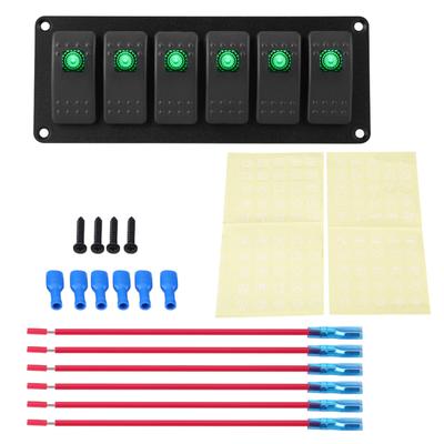 1224V 6 Gang Rocker Switch Panel for Car RV Boat Yacht Marine Green LED
