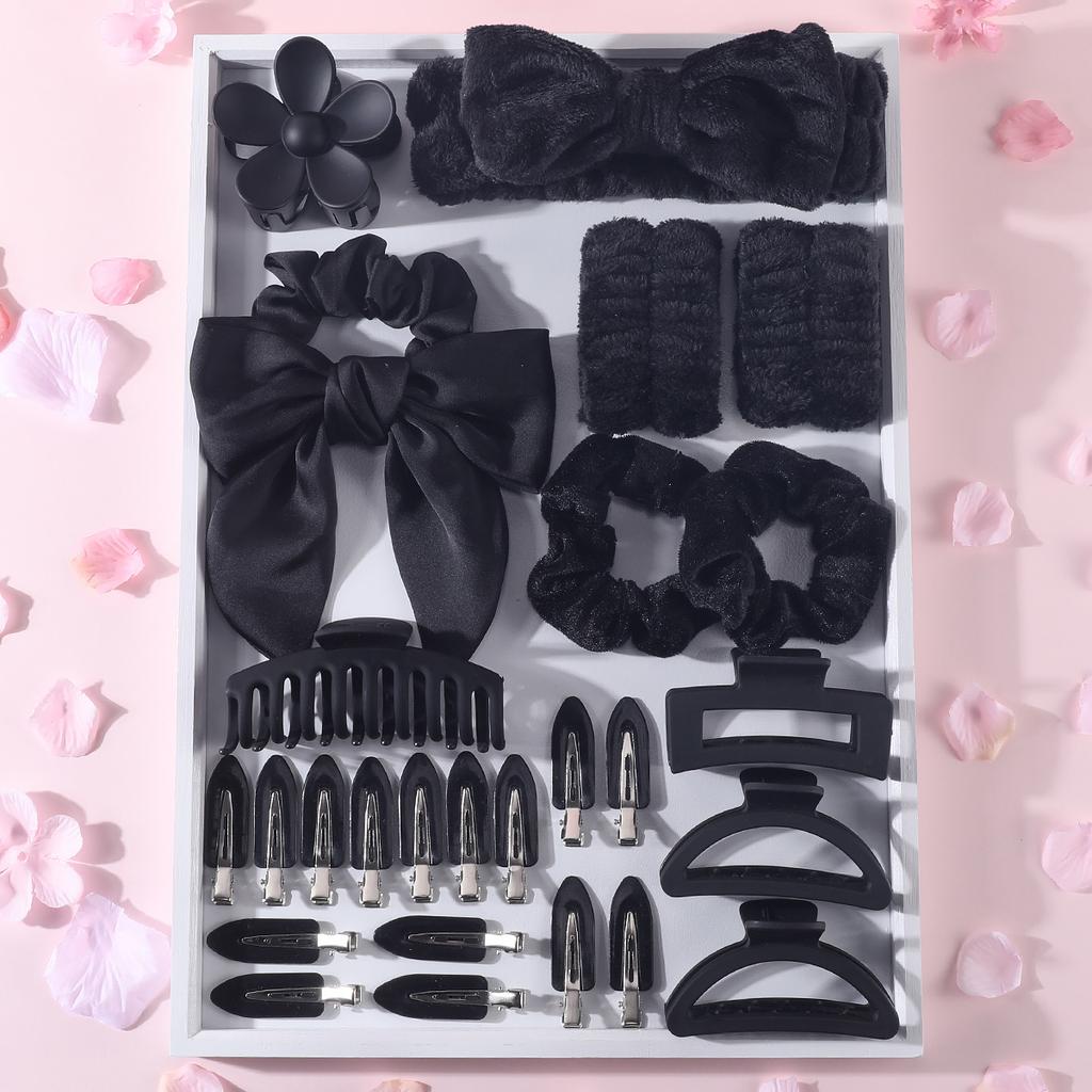 26ks Sada dámských černých sponek do vlasů Elastická čelenka Velká matná spona do vlasů Bezšvé držáky na culík Gumičky do vlasů