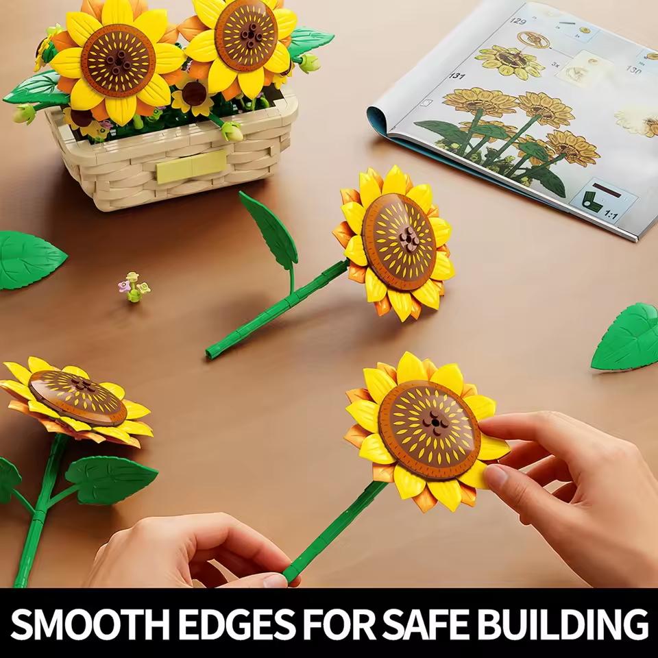 861Pcs Sunflower Potted Plant Building Block Flower Bouquet Vase Model Bricks Set Home Decoration Girls Educational Toys