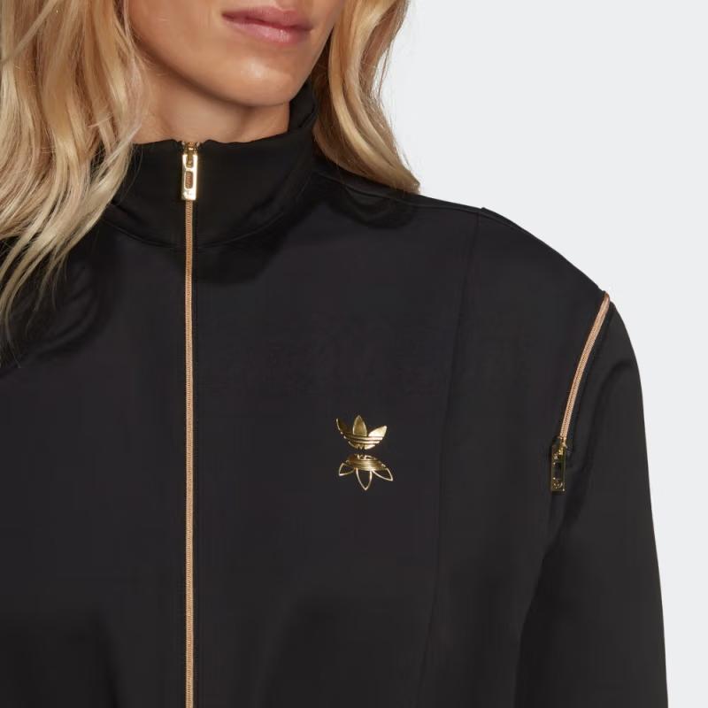 Adidas Originals Solid Color Zip Collar Long Sleeve Jumpsuit Women jumpsuit Black HG6682