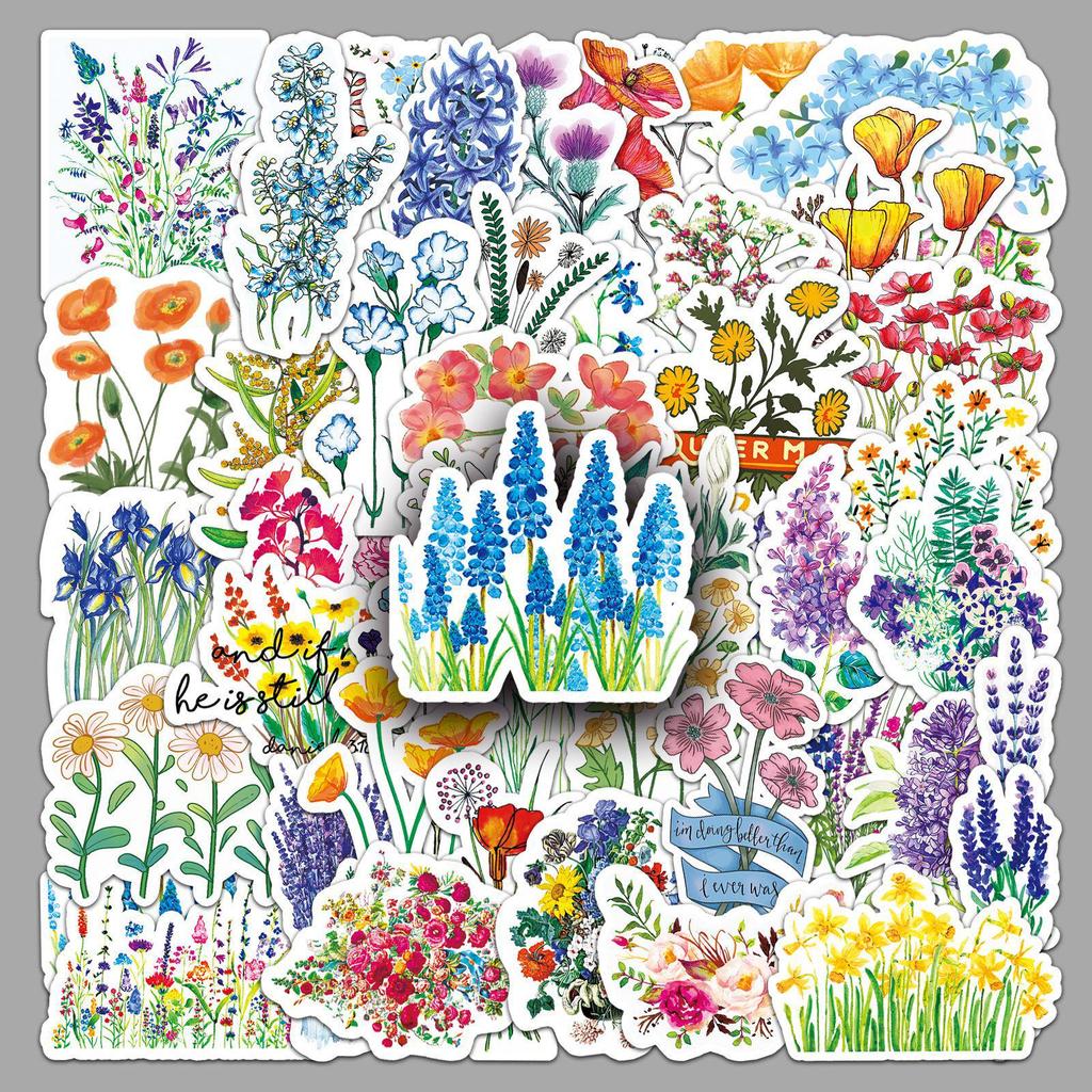 50 Plant-Themed Flower Graffiti Stickers for Luggage, Cars, and Water Bottles