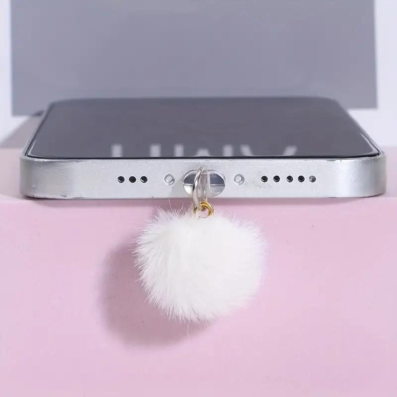 1 шт. Силиконовая заглушка от пыли с плюшевым пушистым шариком для iPhone, Type-C, Красивые аксессуары для мобильного телефона, Украшения для мобильного телефона
