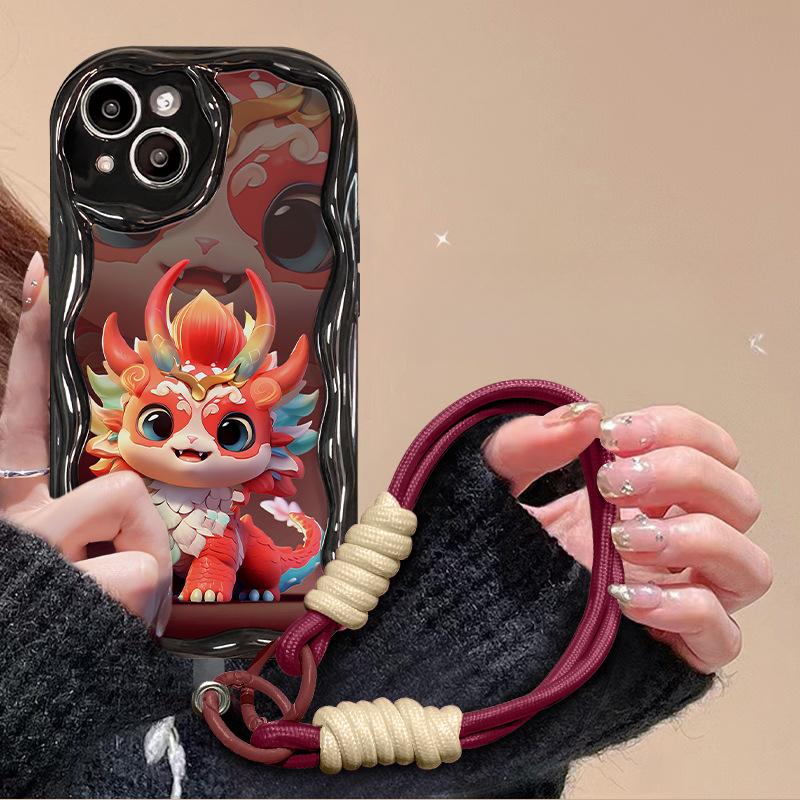 Applicable To Apple 15 Mobile Phone Case IPhone 14 Promax Magic Beast Colorful Dragon Lanyard 13/12 Silicone 11 Anti-fall 6