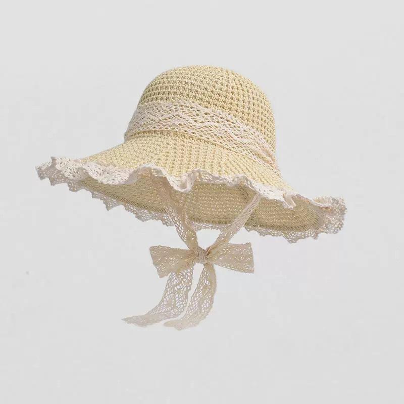 

Straw hat women s summer new big-brimmed sun hat lace lace sunscreen seaside vacation hat breathable face one size fits all