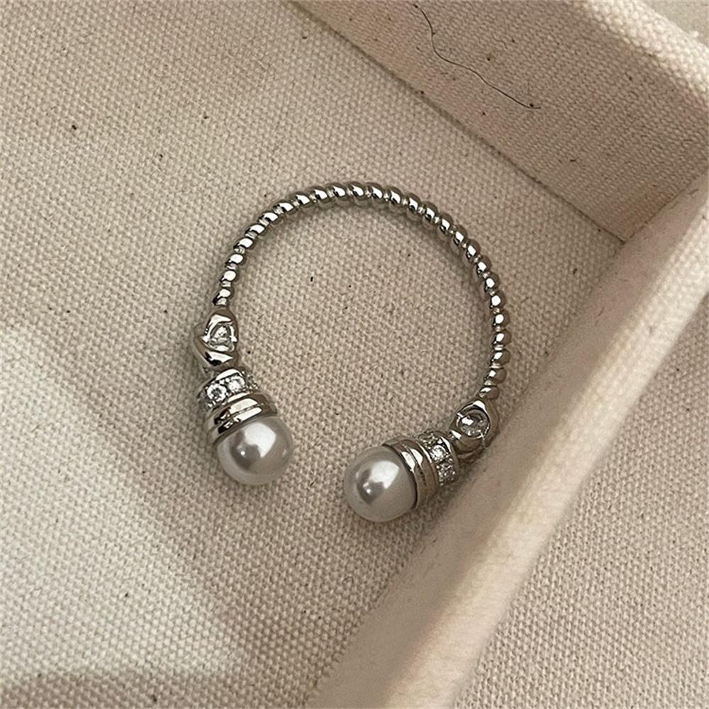 Medieval zircon twist pearl ring stacked index finger ring opening adjustable ring