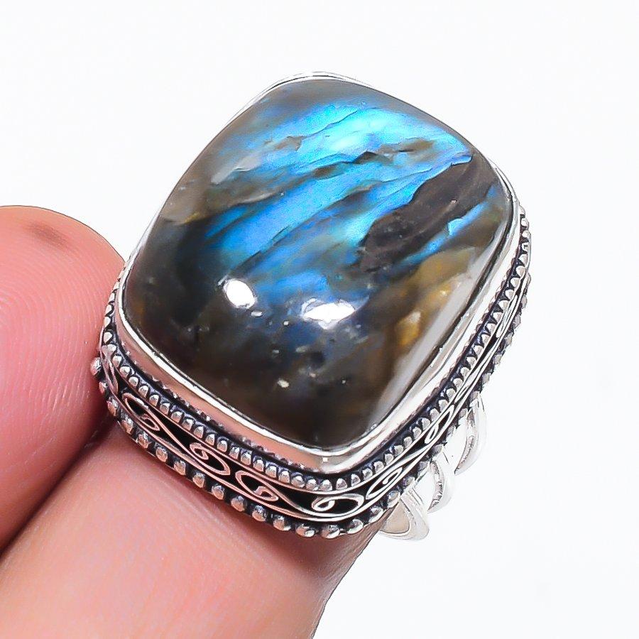 Natural Labradorite Gemstone 925 Sterling Silver Jewelry Ring Size 9 O1j92