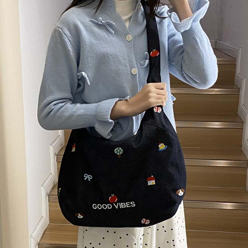 

Bow Japanese StyleShoulder Pouch Canvas Women Messenger Bag Denim Embroidered Tote Bag Students синій