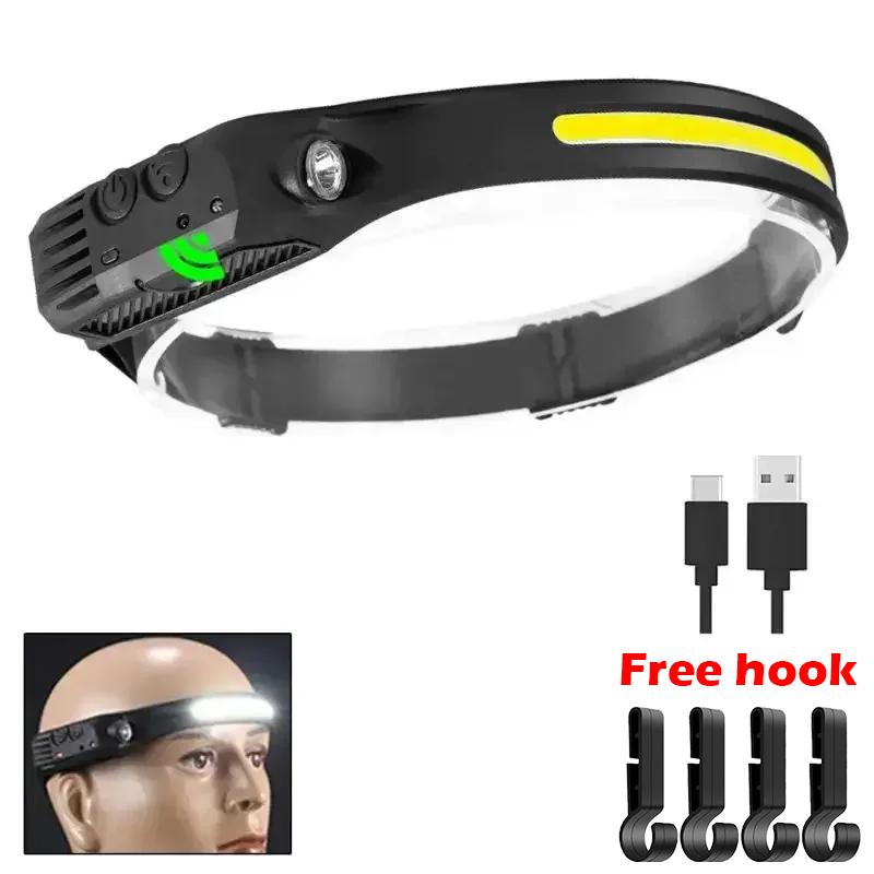 LED-Sensor-Stirnlampe, wiederaufladbare USB-LED-Stirnlampe, eingebaute Batterie, Taschenlampe für den Außenbereich, Camping, Angeln, Scheinwerfer, Laterne