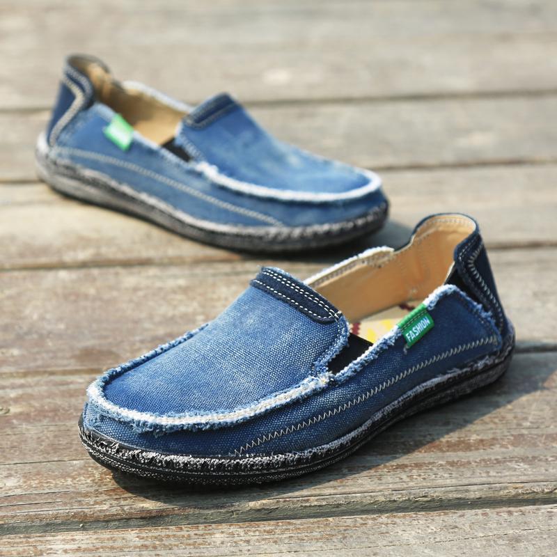 Outdoor Men's Casual Denim Canvas Footwear Fashion Style Designer Loafers Breathable Mens Sneakers Slip On Male Vulcanize Shoes