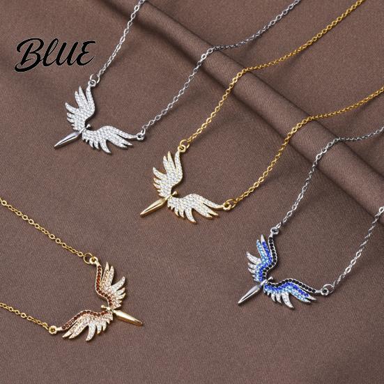 Fine Workmanship Necklace Women Rhinestones Angle Wing Shape Pendant Choker