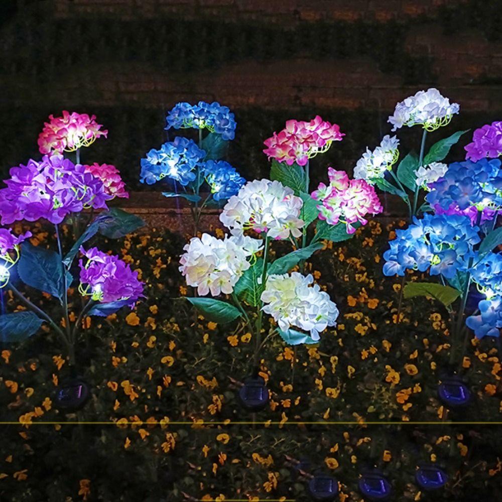3 Head LED Solar Lamp Hydrangea Landscape Lamp Lawn Light  Vegetable Patch Patio Country