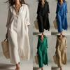 New Spring/Summer Cotton-Linen Dresses: -Color Collared Long-Sleeve Shirt Dresses, Relaxed-Fit Dresses