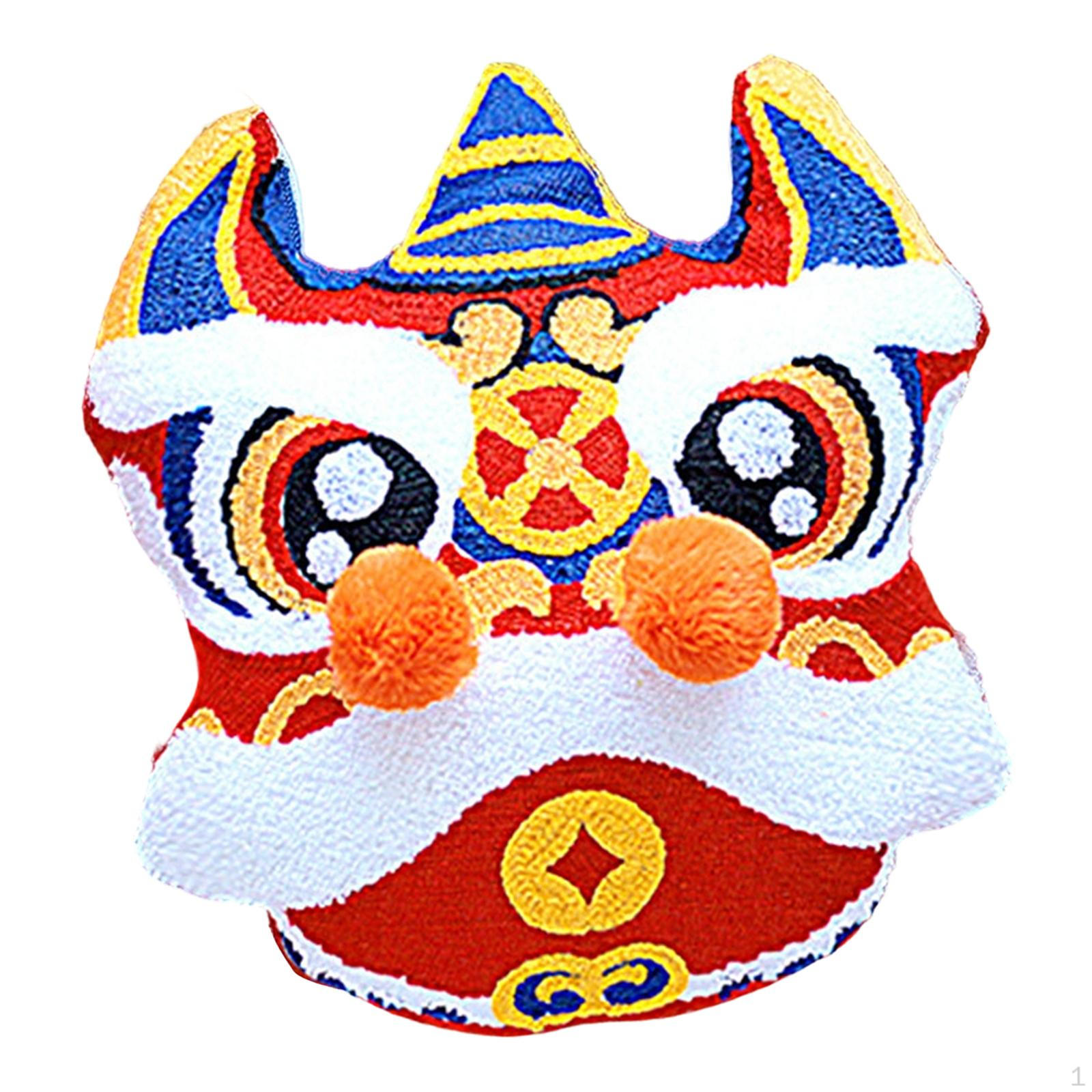 

Chinese Lion Velvet Throw Pillow Embroidered Cushion Decorative Stuffed Doll Accent Ornament Red Blue