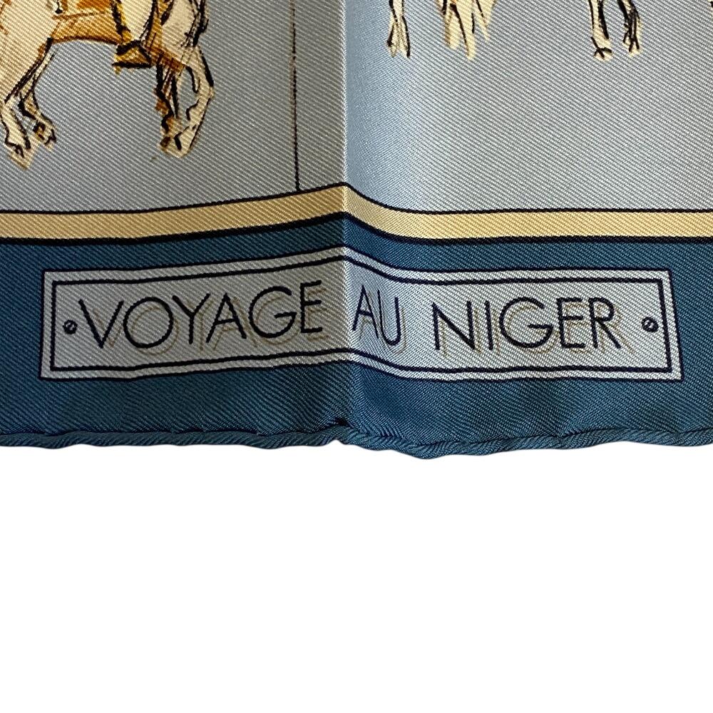 Hermes Journey To Niger Silk Silk Carre 45 Scarf Blue Silk Women Used