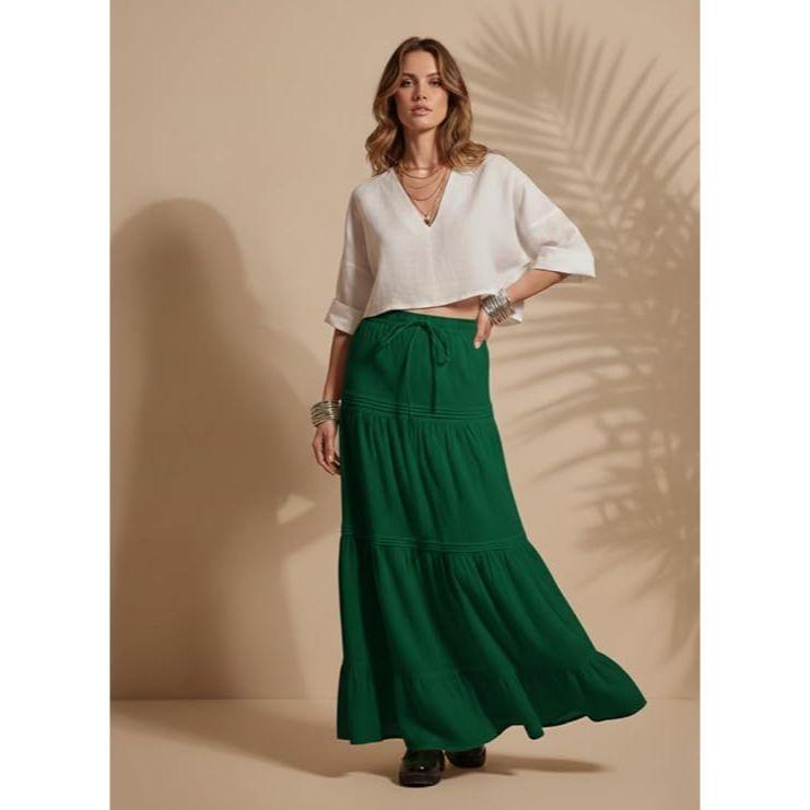 Jupe Maxi d'Été pour Femme à Volants sur l'Ourlet en PolyMélange | Jupes Longues Taille Haute | Jupe Unie Fluide Coupe A pour Toutes les Occasions | Style Bohème Élégant