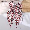 Double Layer Bow Spring Hair Clip Cherry Print Ponytail Hairpin Long Ribbon Fabric Hair Clip Girls Sweet Elegant Accessories New