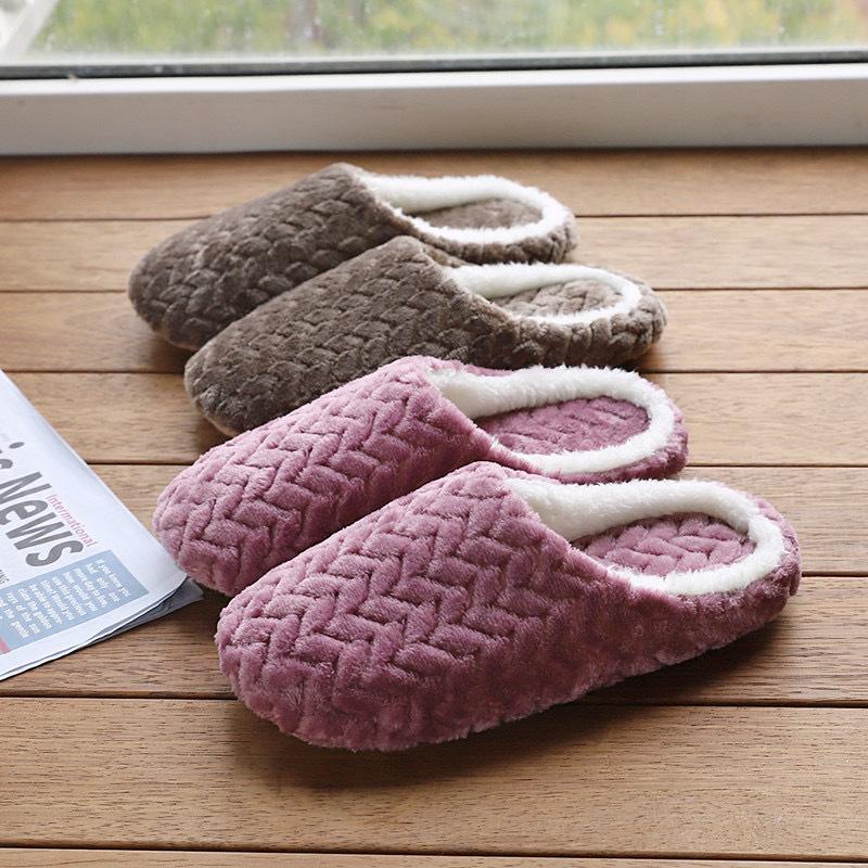 Fashion Autumn Winter Women Home Warm Slippers Men Bedroom Plush Soft Silent Slides Adults Couple Indoor Fashion Solid Color Flat Shoes