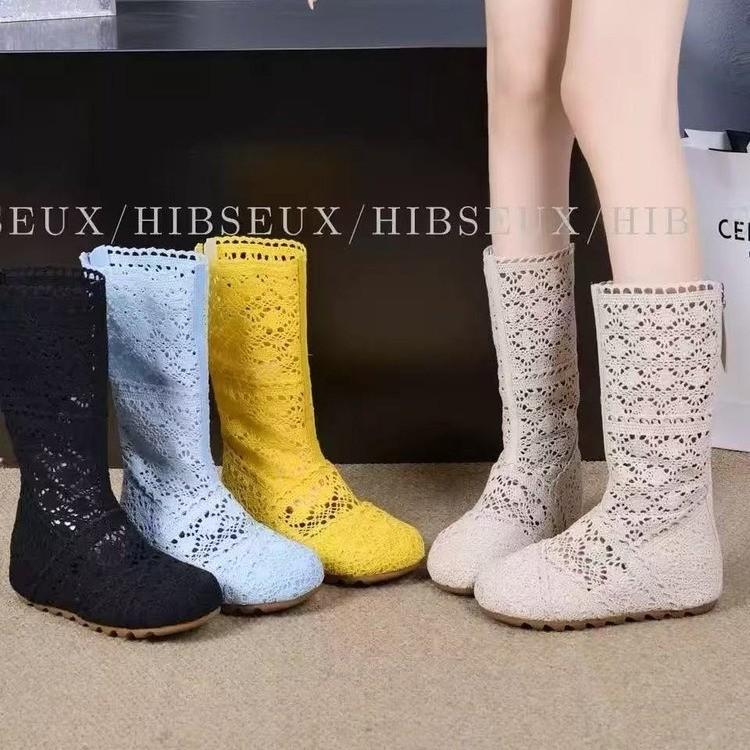 Martin boots women's 2025 summer new wool mesh boots knitted hollow boots lace short hole boots flat single shoes