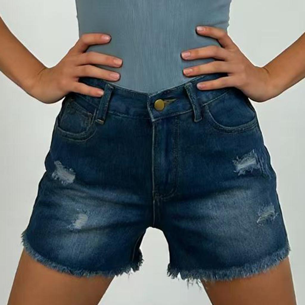 Damen-Jeansshorts in Farbe, Stretch, schmale Passform, Used-Look