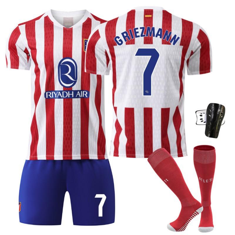 2025-26 Atletico Madrid Domicile N°. 7 Maillot Gretzman Vêtements pour enfants Ensemble d'uniforme de football 19 Alvarez