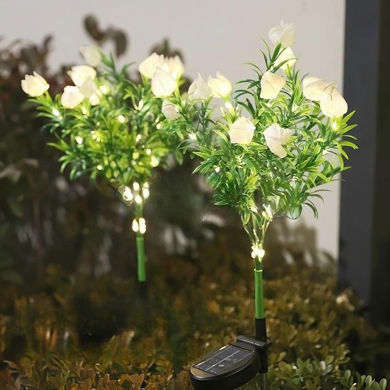 Solar Powered Gardenia Fairy Lights Outdoor Waterproof LED Simulation Flower String Lights for Patio Lawn Decoration Ambiance