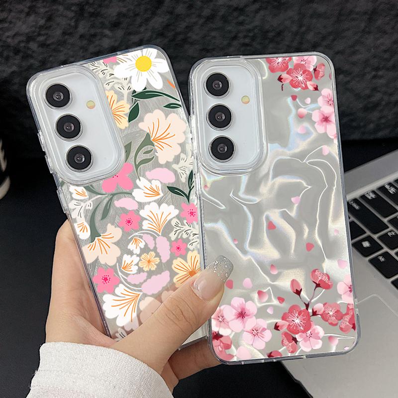 Coque Rigide Laser Fleurs Colorées Pour Samsung Galaxy S25 S24 S23 Ultra S24 FE S22 Plus A56 A55 A15 A16 A35 A25 A54 5G