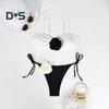 2Pcs/Set Women Bikini Set Sling Flower Decor Bra Lace-Up Briefs Set Three-Dimensional Flowers Adjustable Shoulder Straps Swimsuit