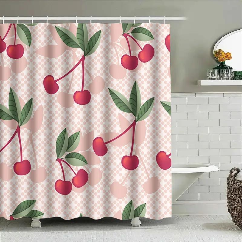 Pink Cherry Shower Curtain 3D Printed Bathroom Decor Water Repellent Fabric Perfect For Home Bathrooms