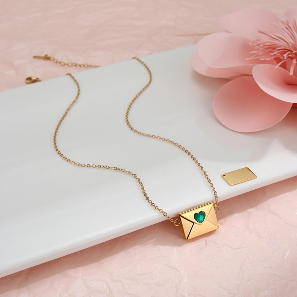 Heart Envelope Necklace Openable Lovers Choker Engravable Pendant Sweater Chain  Girls