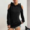 Dammode Casual Enfärgad Långärmad Off-shoulder Huvtröja