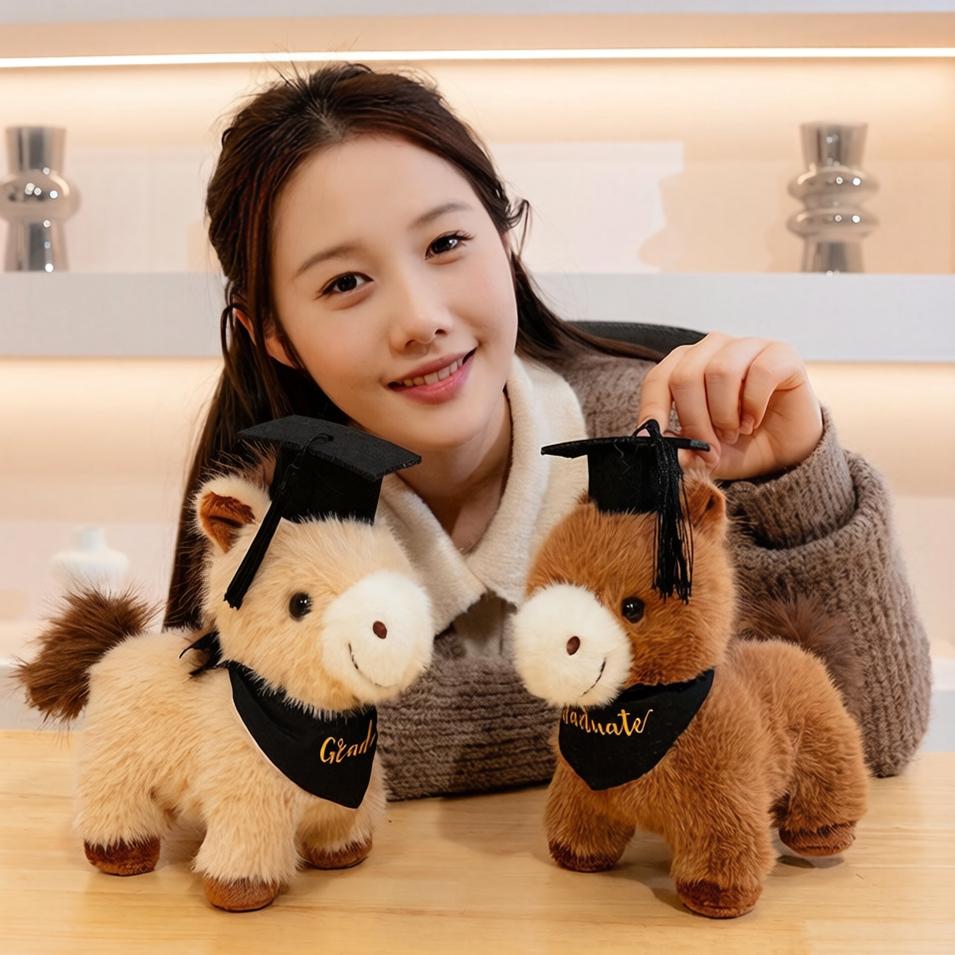 25/28cm Graduation Standing Horse Plush Toy Stuffed Bachelor Doctor Cartoon Animal Souvenir Mascot Classmate Gift