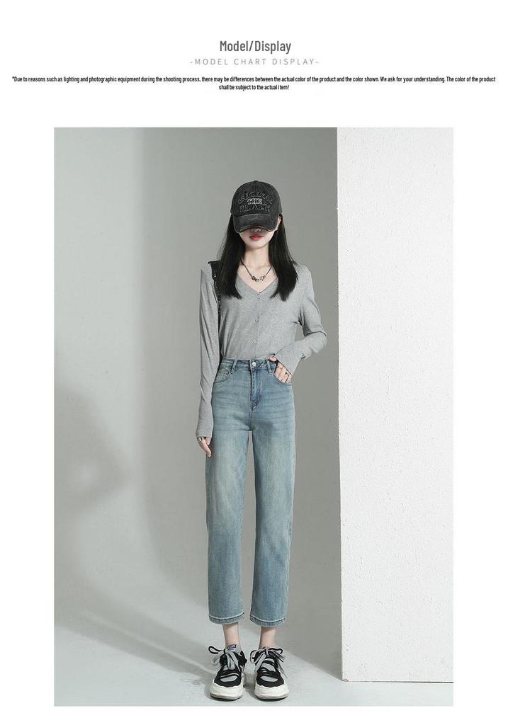 Autumn 2025 Women's High Waist Straight Leg Jeans: Slimming Petite Plus Size Cropped Cigarette Pants