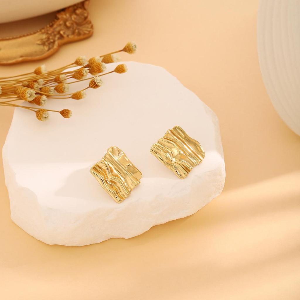 High-End Metal Heart Butterfly Flower Earrings with Exaggerated Pleated Texture
